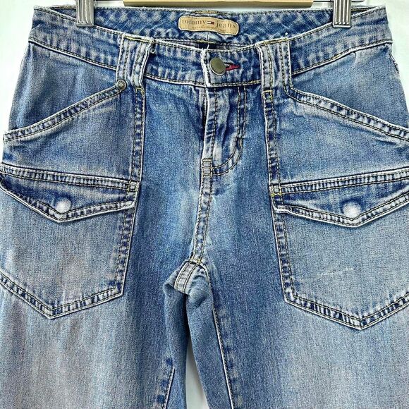 TOMMY JEANS HILFIGER Y2K Blue Denim Low Rise Cargo Flare Bootcut Jeans Women's 1 - Picture 2 of 8